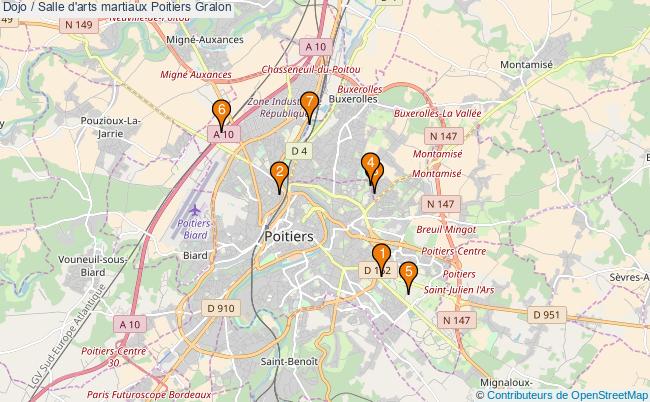 plan Dojo / Salle d'arts martiaux Poitiers : 7 équipements