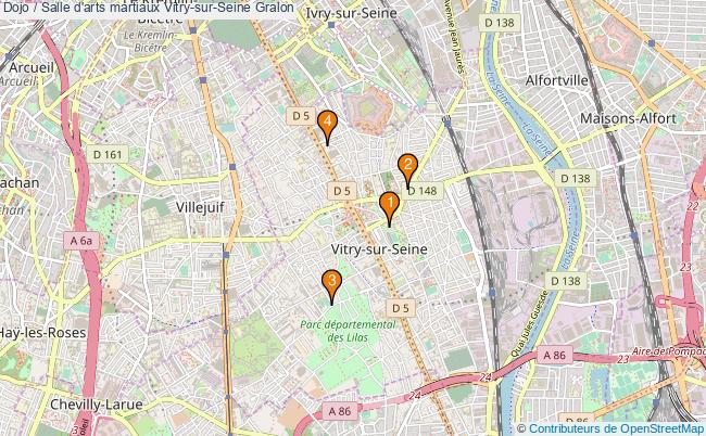 plan Dojo / Salle d'arts martiaux Vitry-sur-Seine : 4 équipements