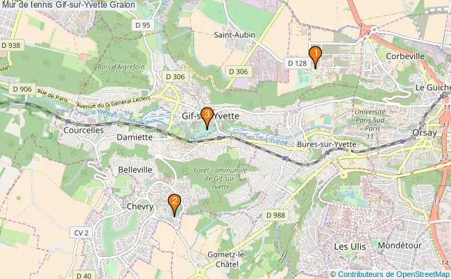 plan Mur de tennis Gif-sur-Yvette : 3 équipements