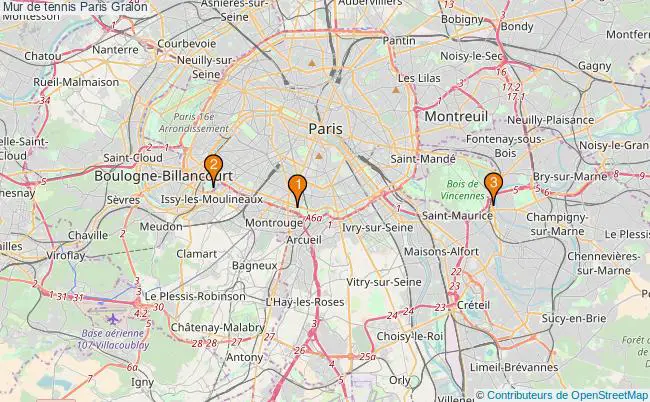 plan Mur de tennis Paris : 3 équipements