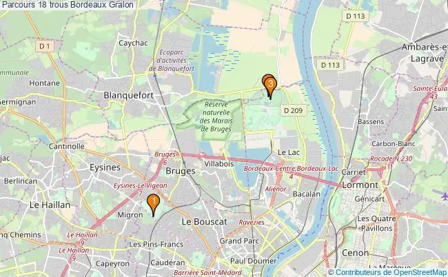 plan Parcours 18 trous Bordeaux : 3 équipements