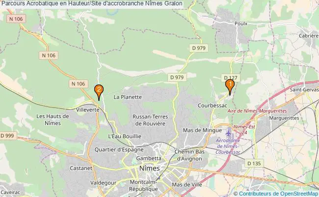 plan Parcours Acrobatique en Hauteur/Site d'accrobranche Nîmes : 2 équipements