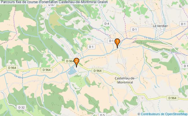 plan Parcours fixe de course dorientation Castelnau-de-Montmiral : 2 équipements