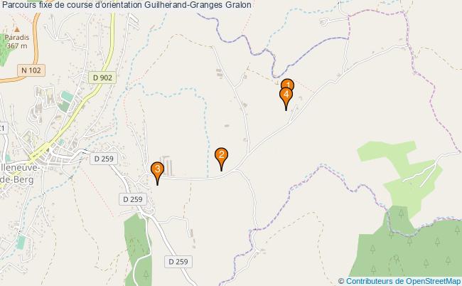 plan Parcours fixe de course dorientation Guilherand-Granges : 4 équipements