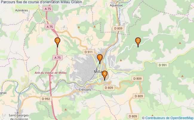 plan Parcours fixe de course dorientation Millau : 4 équipements