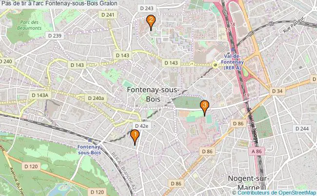 plan Pas de tir à l'arc Fontenay-sous-Bois : 3 équipements