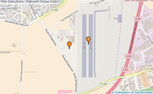 plan Piste daérodrome / d'aéroport Corbas : 2 équipements