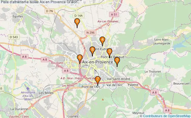 plan Piste d'athlétisme isolée Aix en Provence : 8 équipements