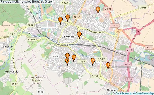 plan Piste d'athlétisme isolée Beauvais : 9 équipements