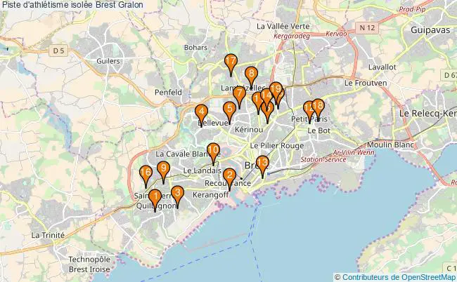 plan Piste d'athlétisme isolée Brest : 19 équipements