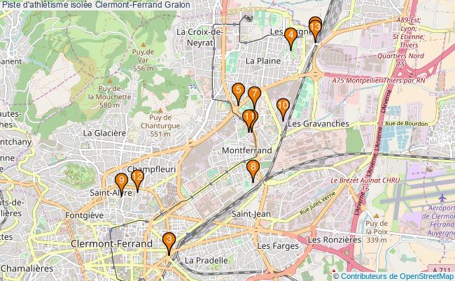 plan Piste d'athlétisme isolée Clermont-Ferrand : 13 équipements