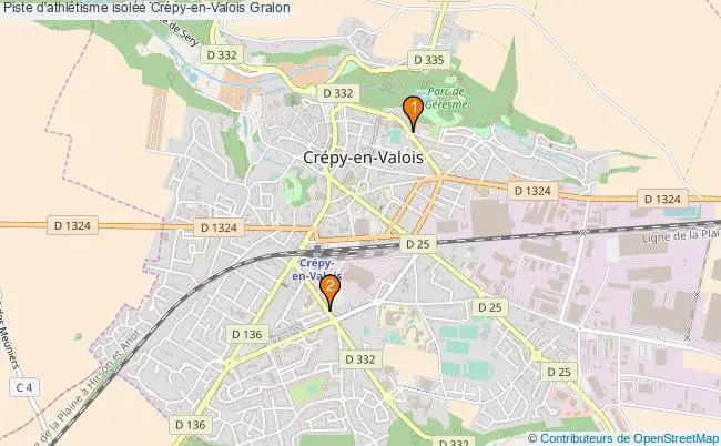 plan Piste d'athlétisme isolée Crépy-en-Valois : 2 équipements