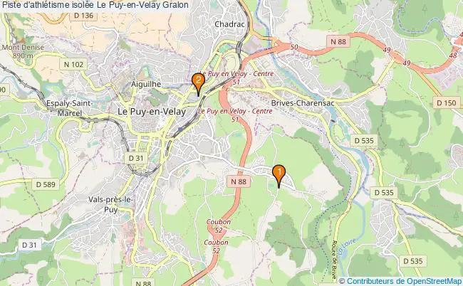 plan Piste d'athlétisme isolée Le Puy-en-Velay : 2 équipements