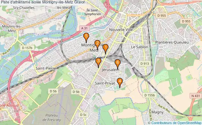 plan Piste d'athlétisme isolée Montigny-lès-Metz : 6 équipements