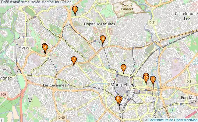 plan Piste d'athlétisme isolée Montpellier : 13 équipements