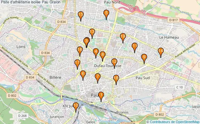 plan Piste d'athlétisme isolée Pau : 19 équipements