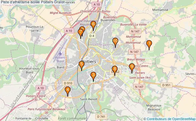 plan Piste d'athlétisme isolée Poitiers : 10 équipements
