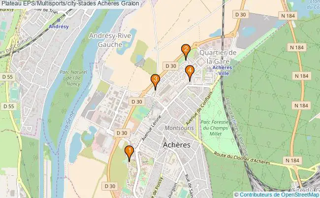 plan Plateau EPS/Multisports/city-stades Achères : 4 équipements