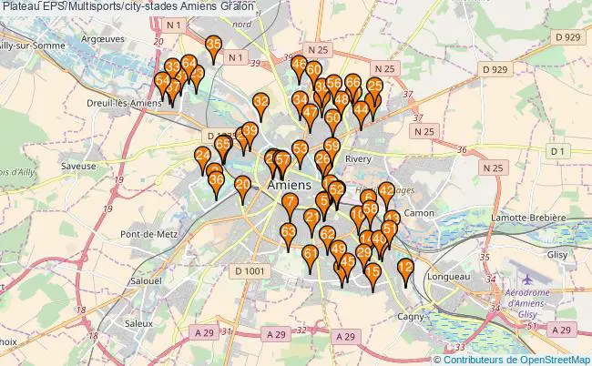plan Plateau EPS/Multisports/city-stades Amiens : 66 équipements