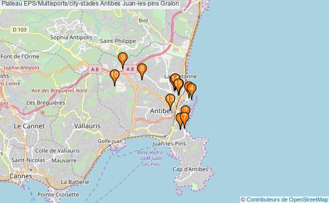 plan Plateau EPS/Multisports/city-stades Antibes Juan-les-pins : 15 équipements