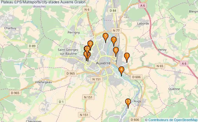 plan Plateau EPS/Multisports/city-stades Auxerre : 13 équipements
