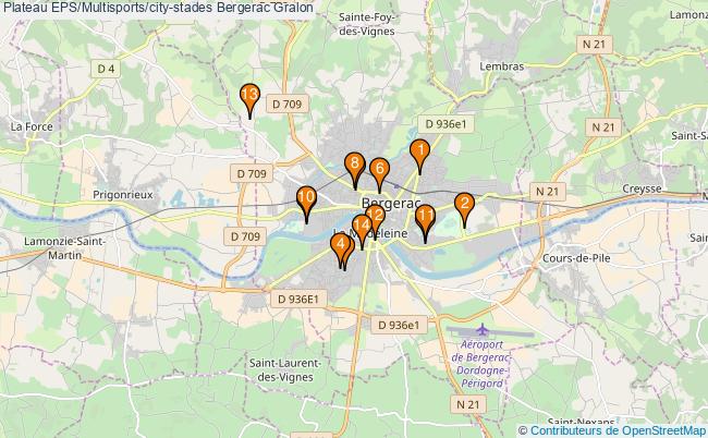 plan Plateau EPS/Multisports/city-stades Bergerac : 14 équipements