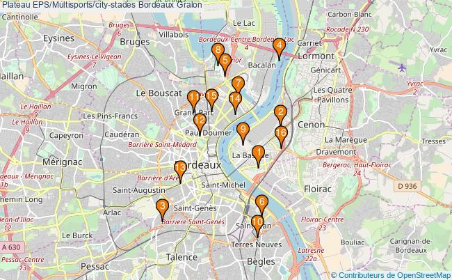 plan Plateau EPS/Multisports/city-stades Bordeaux : 16 équipements