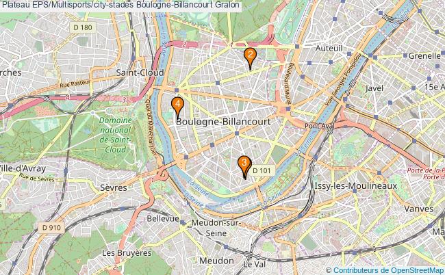 plan Plateau EPS/Multisports/city-stades Boulogne-Billancourt : 4 équipements