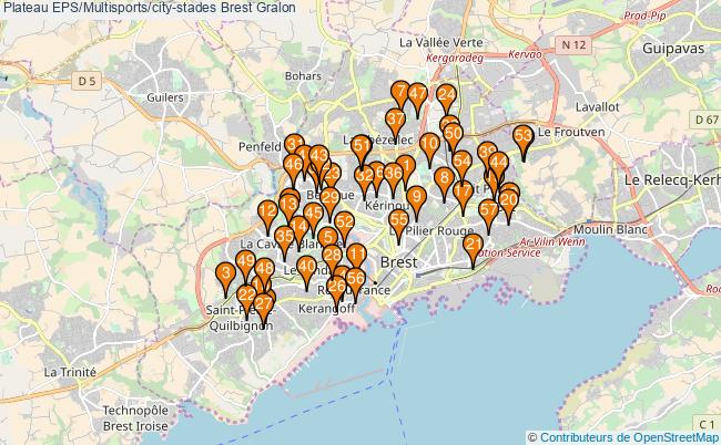 plan Plateau EPS/Multisports/city-stades Brest : 57 équipements