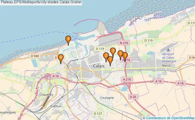 plan Plateau EPS/Multisports/city-stades Calais : 7 équipements