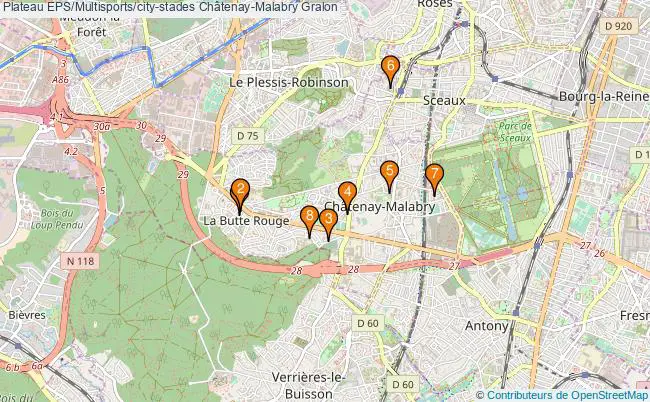 plan Plateau EPS/Multisports/city-stades Châtenay-Malabry : 8 équipements
