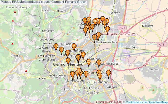 plan Plateau EPS/Multisports/city-stades Clermont-Ferrand : 39 équipements