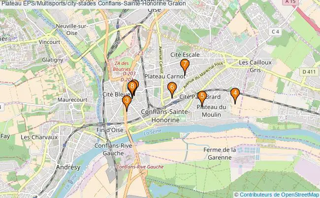 plan Plateau EPS/Multisports/city-stades Conflans-Sainte-Honorine : 8 équipements