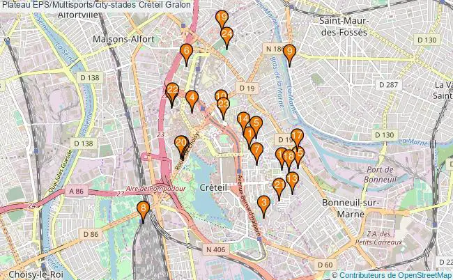 plan Plateau EPS/Multisports/city-stades Créteil : 24 équipements