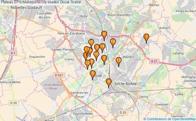 plan Plateau EPS/Multisports/city-stades Douai : 16 équipements