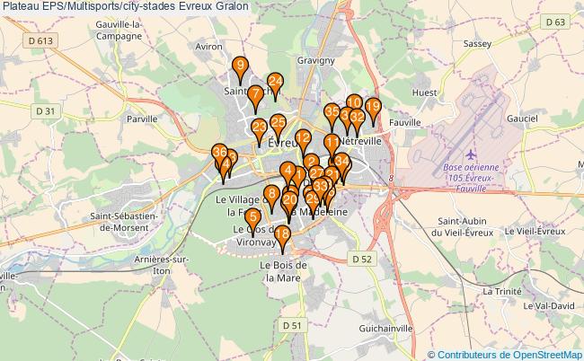 plan Plateau EPS/Multisports/city-stades Evreux : 36 équipements