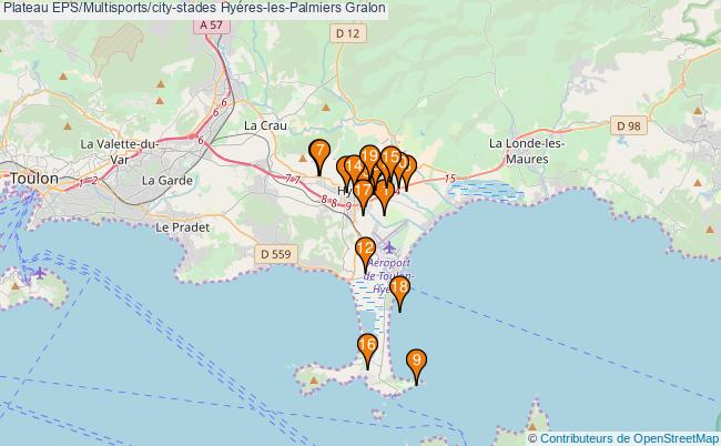 plan Plateau EPS/Multisports/city-stades Hyeres-les-Palmiers : 19 équipements