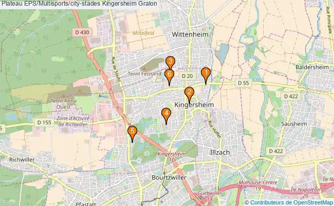 plan Plateau EPS/Multisports/city-stades Kingersheim : 6 équipements