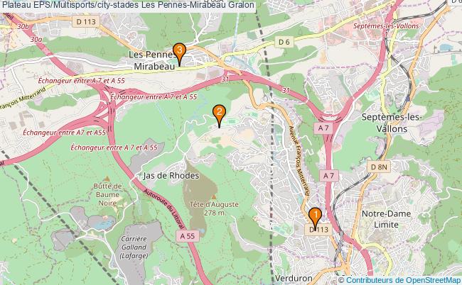 plan Plateau EPS/Multisports/city-stades Les Pennes-Mirabeau : 3 équipements