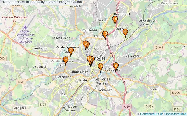 plan Plateau EPS/Multisports/city-stades Limoges : 14 équipements