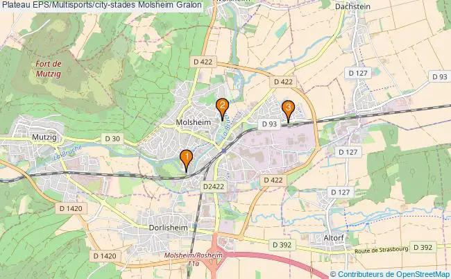 plan Plateau EPS/Multisports/city-stades Molsheim : 3 équipements