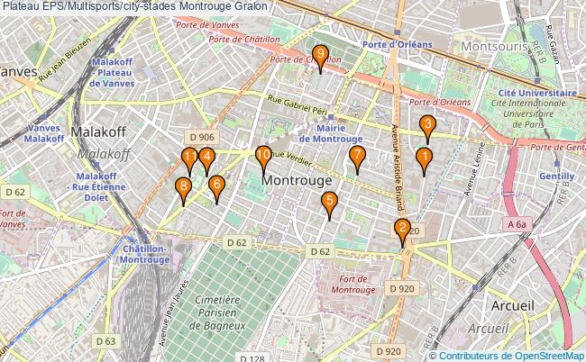 plan Plateau EPS/Multisports/city-stades Montrouge : 11 équipements