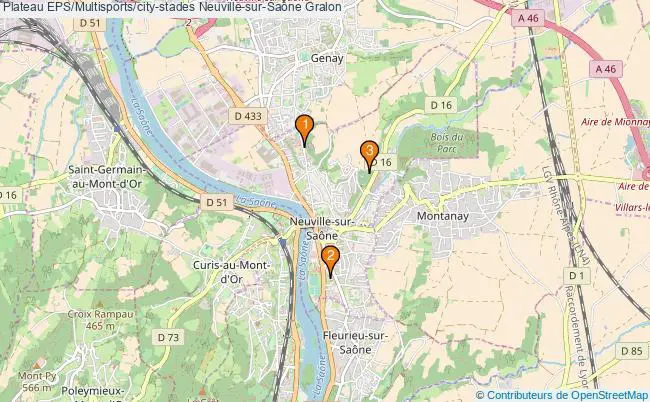 plan Plateau EPS/Multisports/city-stades Neuville-sur-Saône : 3 équipements