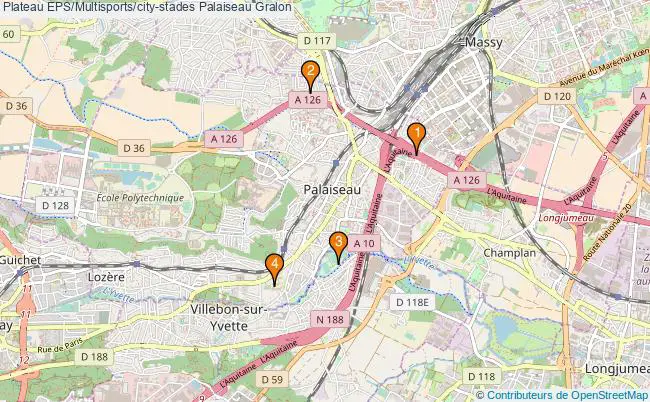 plan Plateau EPS/Multisports/city-stades Palaiseau : 4 équipements