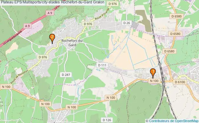 plan Plateau EPS/Multisports/city-stades Rochefort-du-Gard : 2 équipements