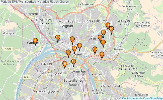 plan Plateau EPS/Multisports/city-stades Rouen : 16 équipements