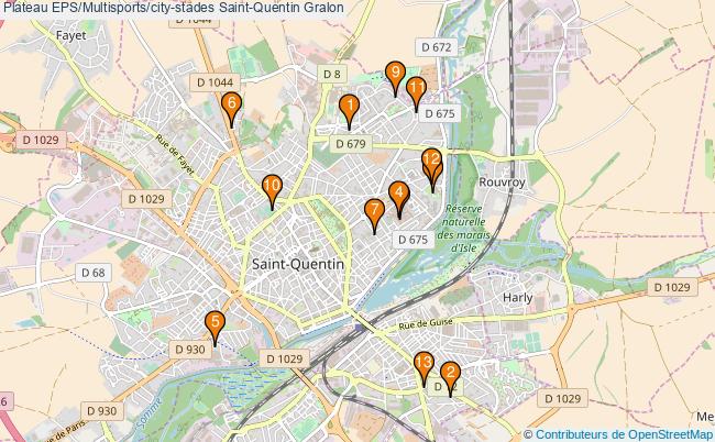 plan Plateau EPS/Multisports/city-stades Saint-Quentin : 13 équipements