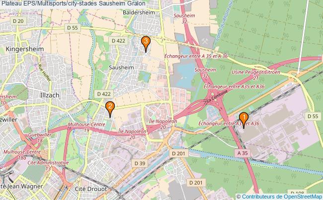 plan Plateau EPS/Multisports/city-stades Sausheim : 3 équipements