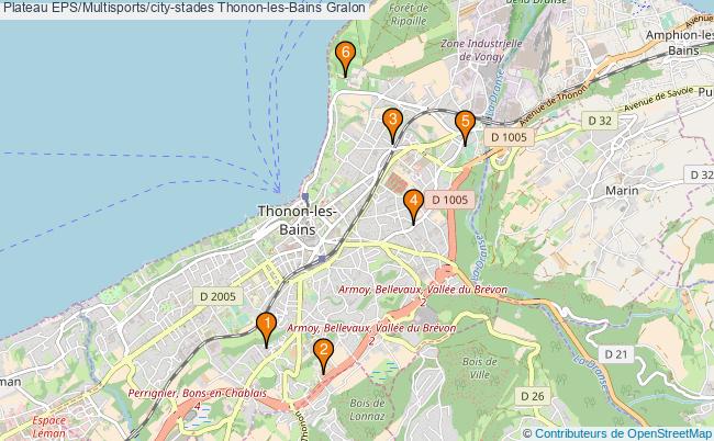 plan Plateau EPS/Multisports/city-stades Thonon-les-Bains : 6 équipements