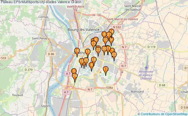 plan Plateau EPS/Multisports/city-stades Valence : 25 équipements
